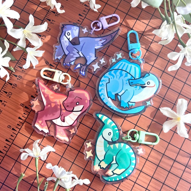 Tech Girl Accessories - Cartoon Dinosaur Acrylic Keyring – Kawaii